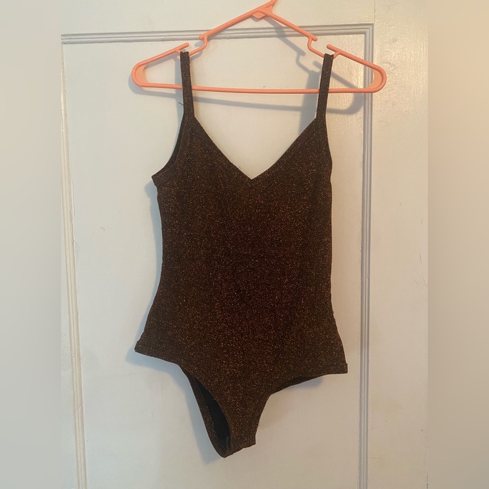 Black Bodysuit W/ Orange Glitter, Small